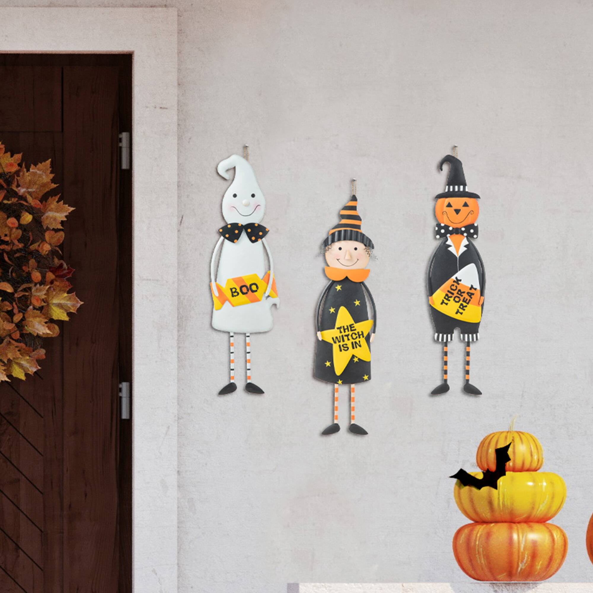 Glitzhome® 2ft. Halloween Metal Ghost, Witch and Pumpkin Yard Stake Set
